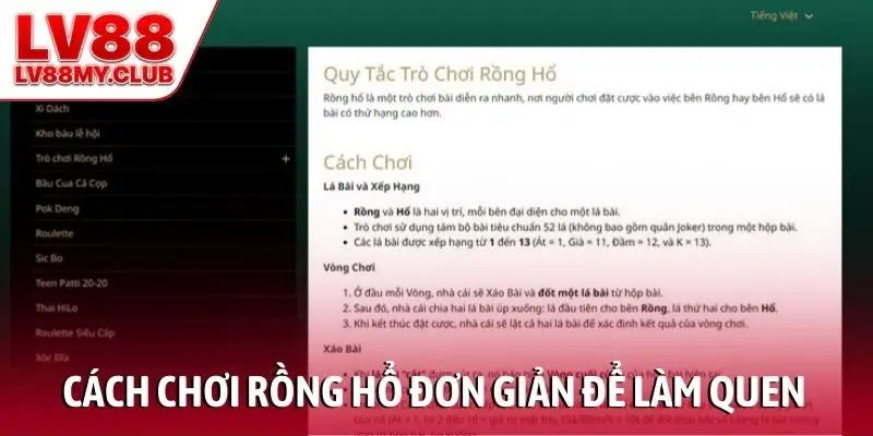 Cách chơi rồng hổ đơn giản để tân thủ làm quen