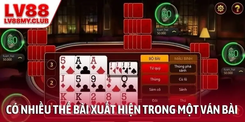 Có nhiều thế bài xuất hiện trong một ván bài binh 