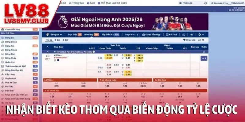 Nhận biết kèo thơm nhanh chóng qua biến động tỷ lệ cược