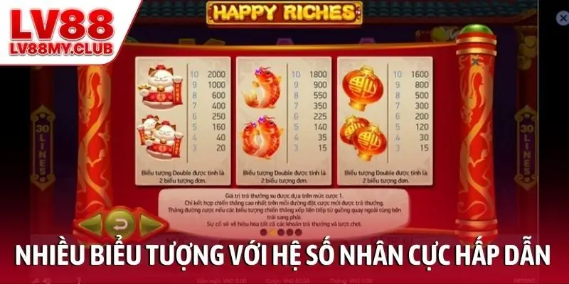 Nhiều biểu tượng với hệ số nhân thưởng cực hấp dẫn